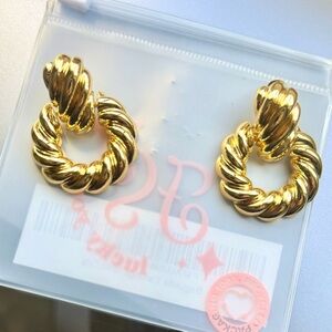 NEW For Love and Lemons Gold Baguette Hoop Earrings